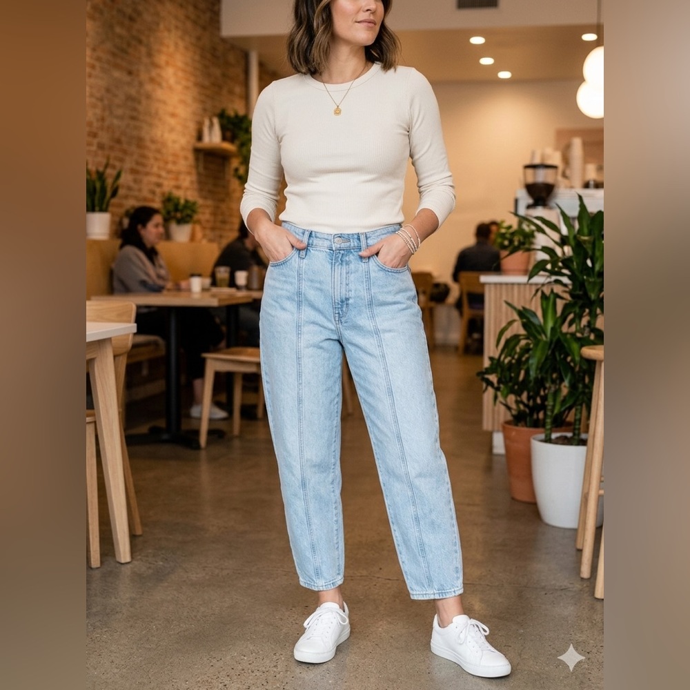a new day Light Blue Barrel Straight-Leg Jeans Size: 10 / 30R